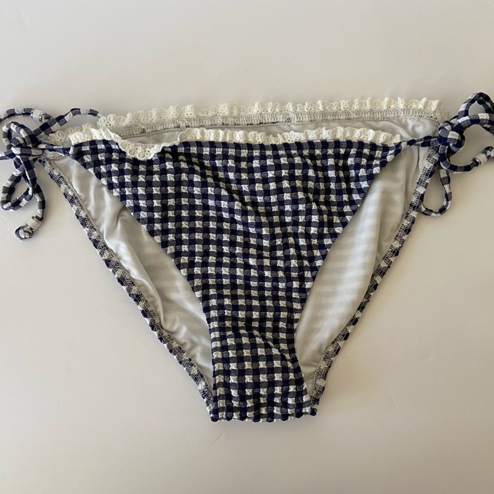 NWT Shoshanna Gingham Navy Plaid Bikini Bottom Tie - Large